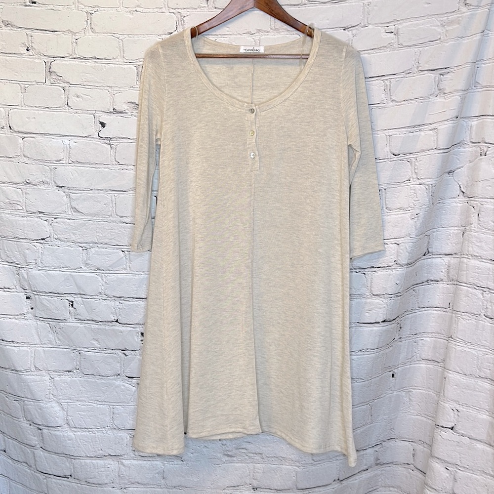 Caralase Beige Henley-Style Long Sleeve Dress Size XL Excellent Condition